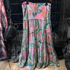 Paisley Pink and Green Maxi boho Skirt